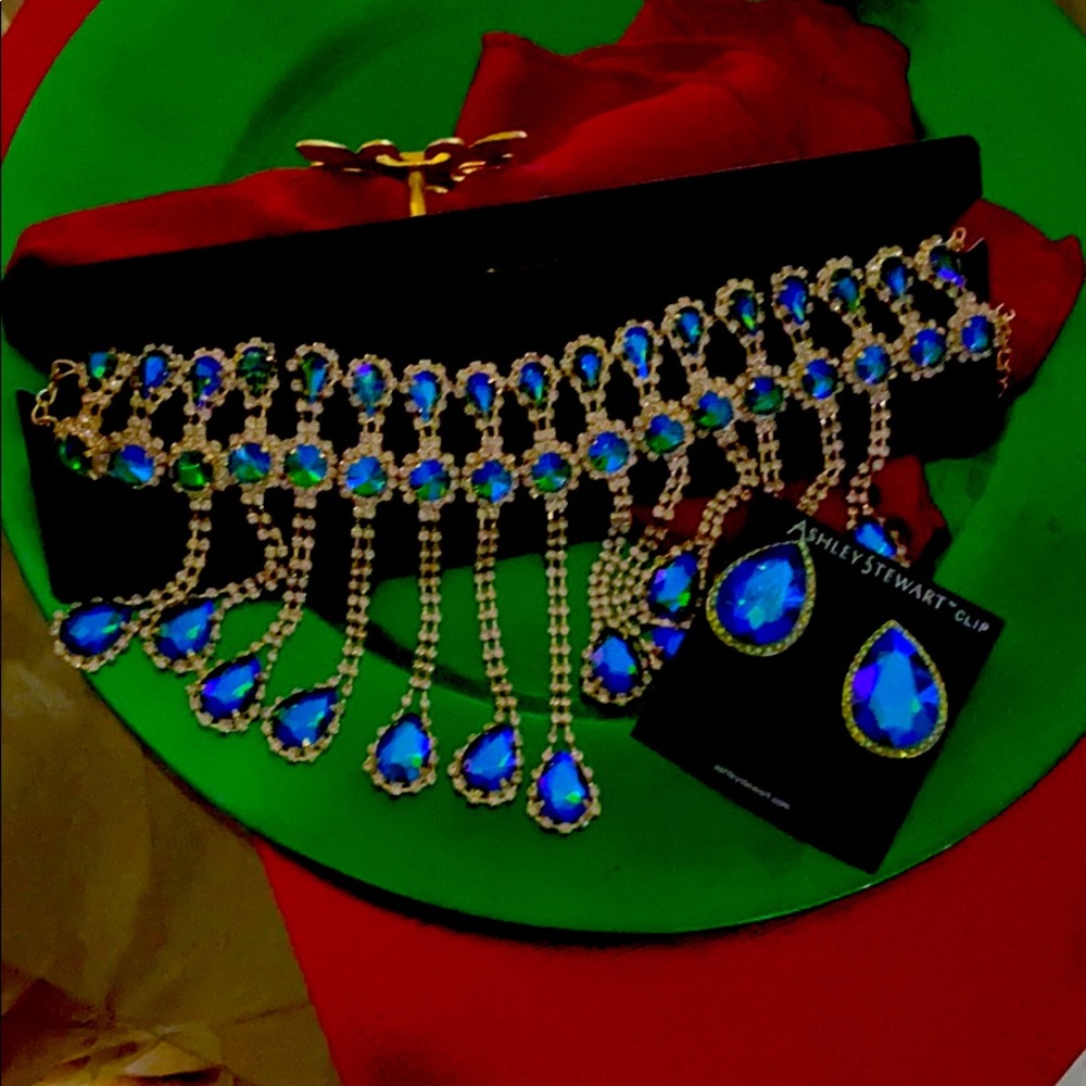 Bedazzled necklace and earrings set.